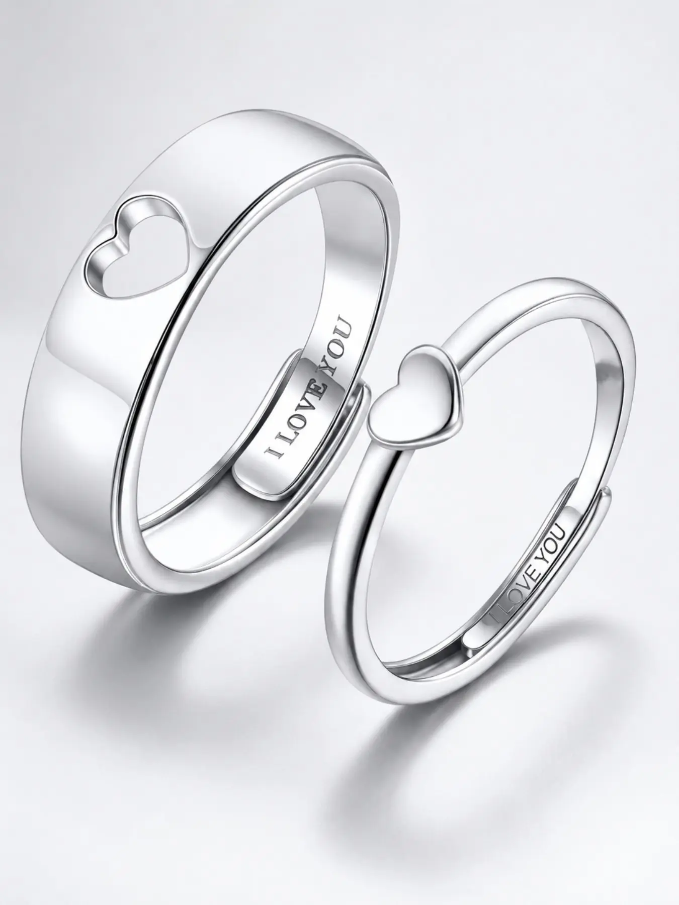 Adjustable Matching Rings for Couples, I Love You Heart Couple Rings, His and Hers Romantic Jewelry Gift for Boyfriend Girlfriend