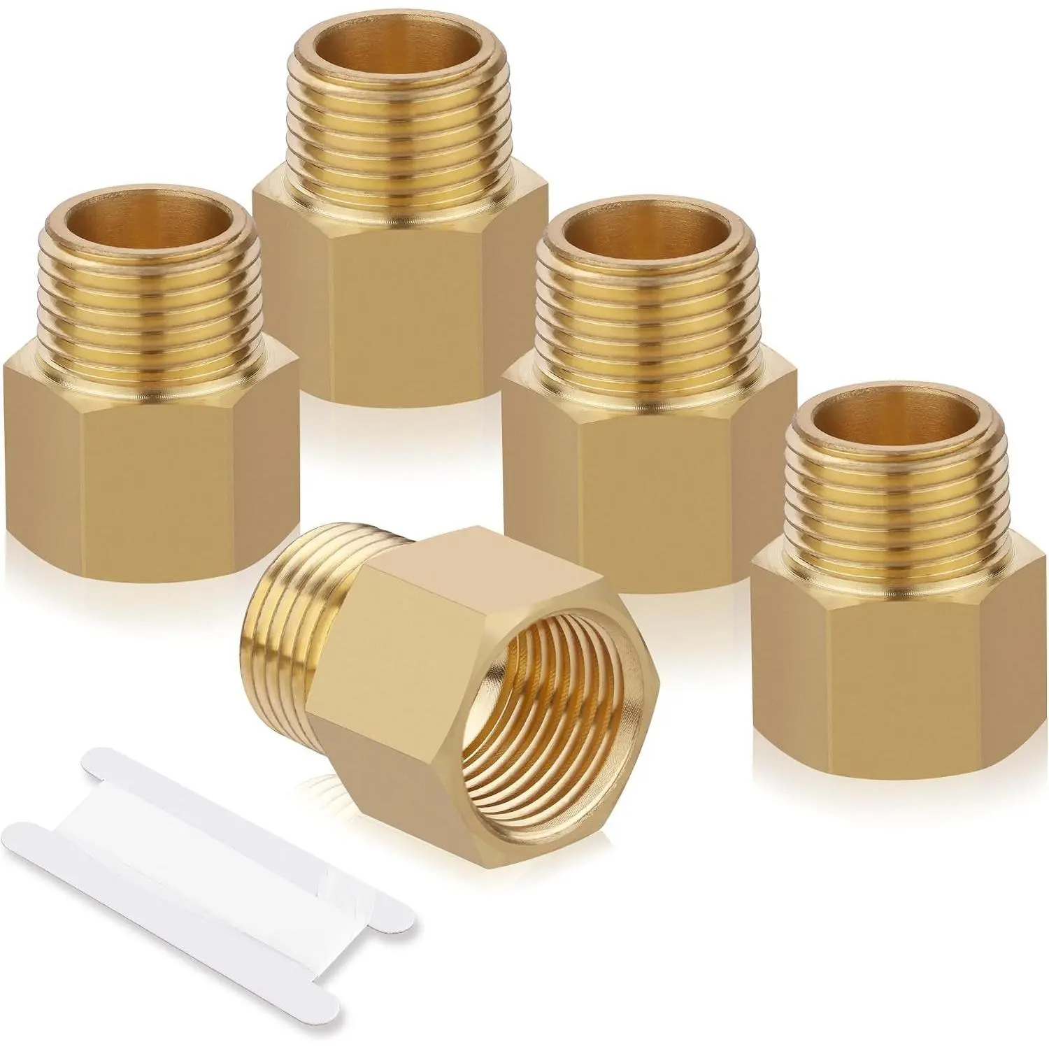 5 PCS Brass Pipe Fittings,1/2" NPT Thread Male x 1/2" NPT Thread Female Adapter Extension Fittings Brass fitting