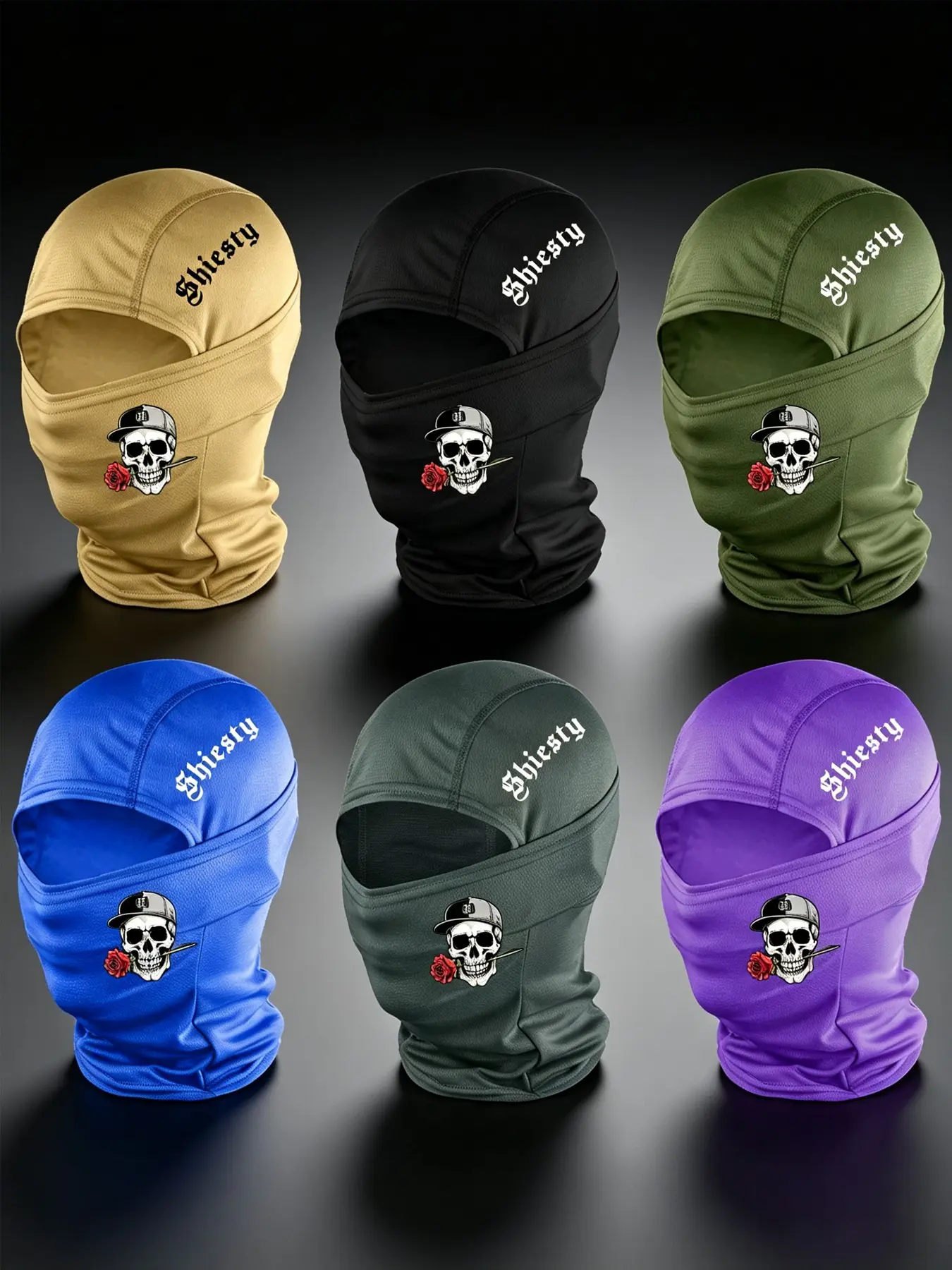 6pcs Unisex Skull and Letter Printing Balaclava Mask Neck Gaiter Headwear Breathable Ski Face Mask for Men Women Outdoor Sports Hiking Fishing Commuting Suitable for Daily Wear