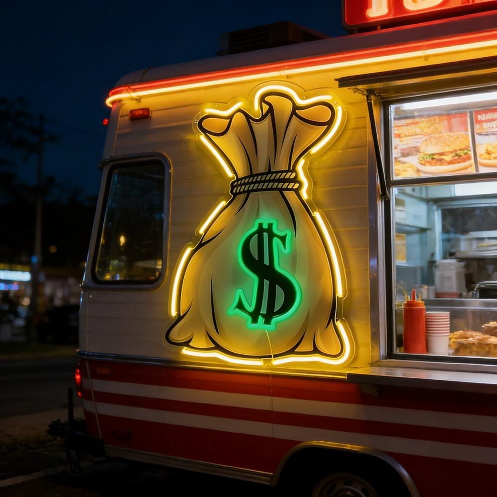 Money Bag Dollar Sign Neon Sign, USB Powered Dimmable Warm Yellow Green LED Neon Light, Money Themed Wall Decor for Man Cave Bar Game Room Office, Wealth Motivational Gift for Entrepreneurs Gamers Guys, size: 40 x 27 cm