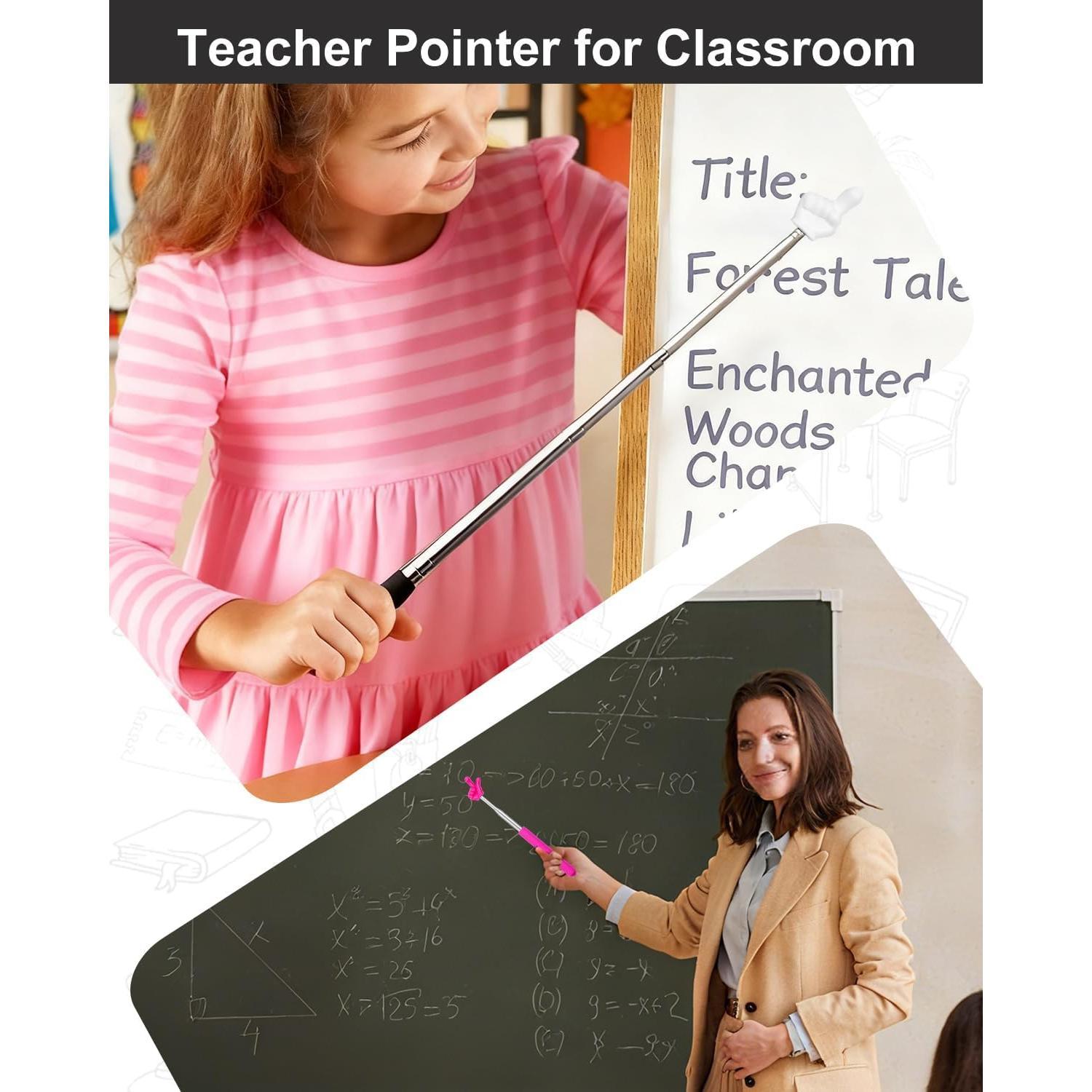 8 count Mini Telescopic Teacher Pointers, Retractable Finger Pointer Sticks for Classroom Presentations, Extendable Hand Pointers with 4 Colors - Essential Classroom Supplies