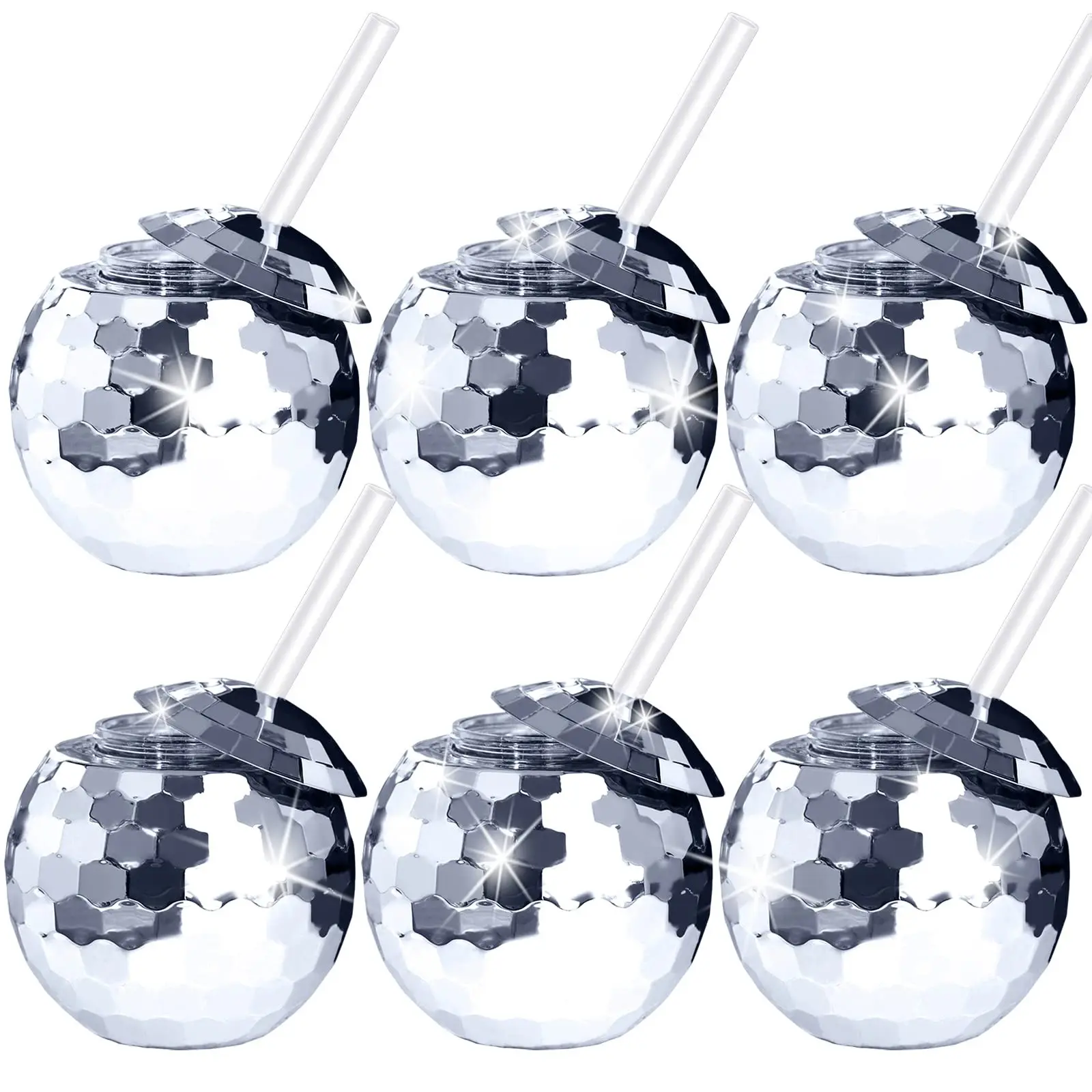 Disco Ball Cups, 19OZ Disco Party Cups with Lid and Reusable Straw Flash Ball Cocktail Cup for Party Nightclub Bar Supplies Wine Drinking Syrup Tea Bottle Versatile Use Drink Accessories