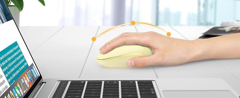 X-MUP05  Wireless Mouse, 2.4G Quiet Computer Mouse with USB Receiver, 4 Buttons Portable Cordless Mice for Chromebook, Laptop, PC, Mac, 800/1200/1600 DPI - Yellow
