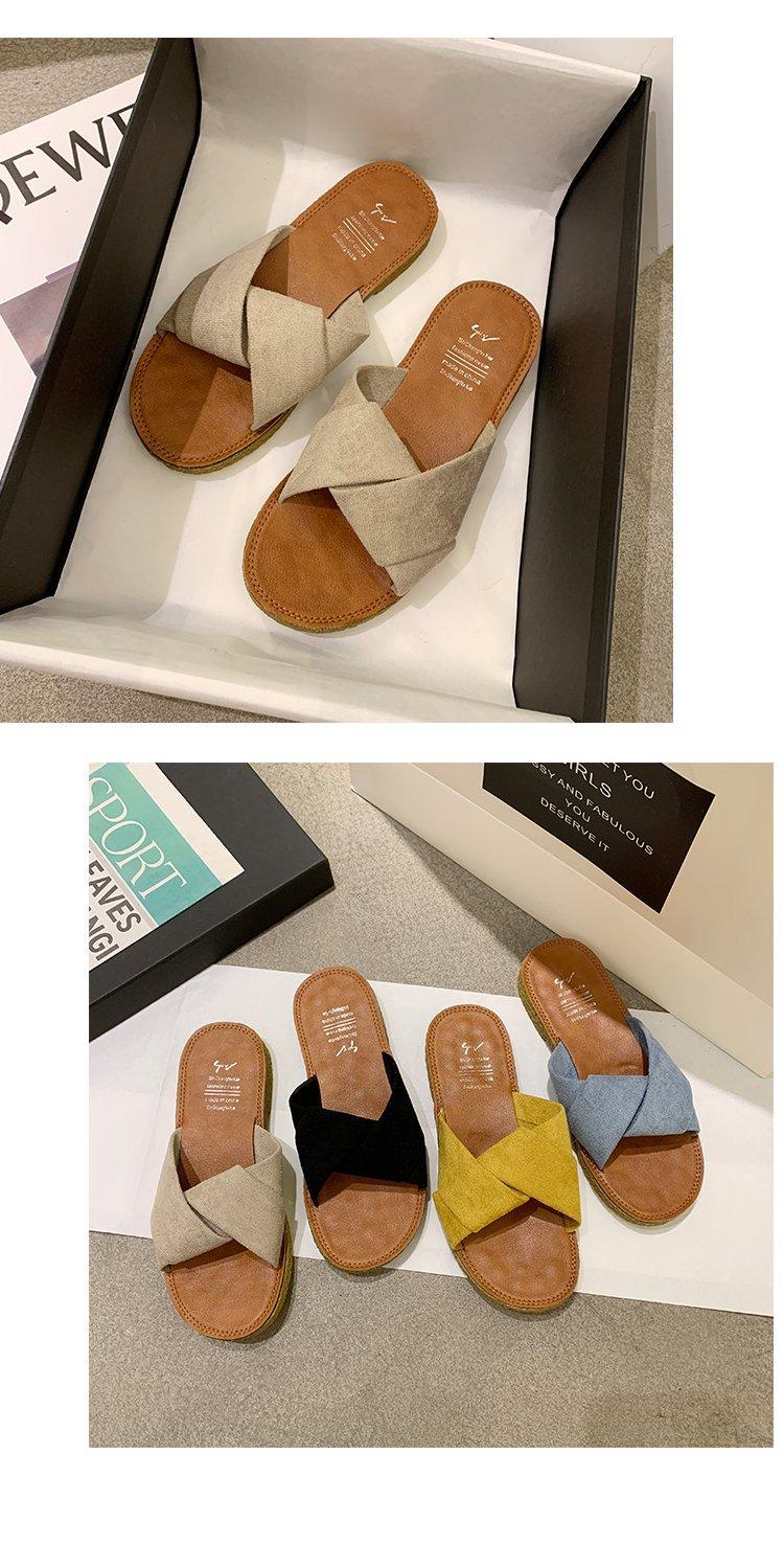 Summer women's sandals for outdoor wear 2026 new model, flat cross-strap suede slippers for women