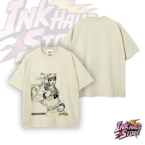 Josuke Higashikata T-shirt and his stand “Soft & Wet” JoJolion (JoJo's Bizarre Adventure Part 8: The Gospel of JoJo) -- Short Sleeve Cotton Unisex Retro Acid Wash Tee