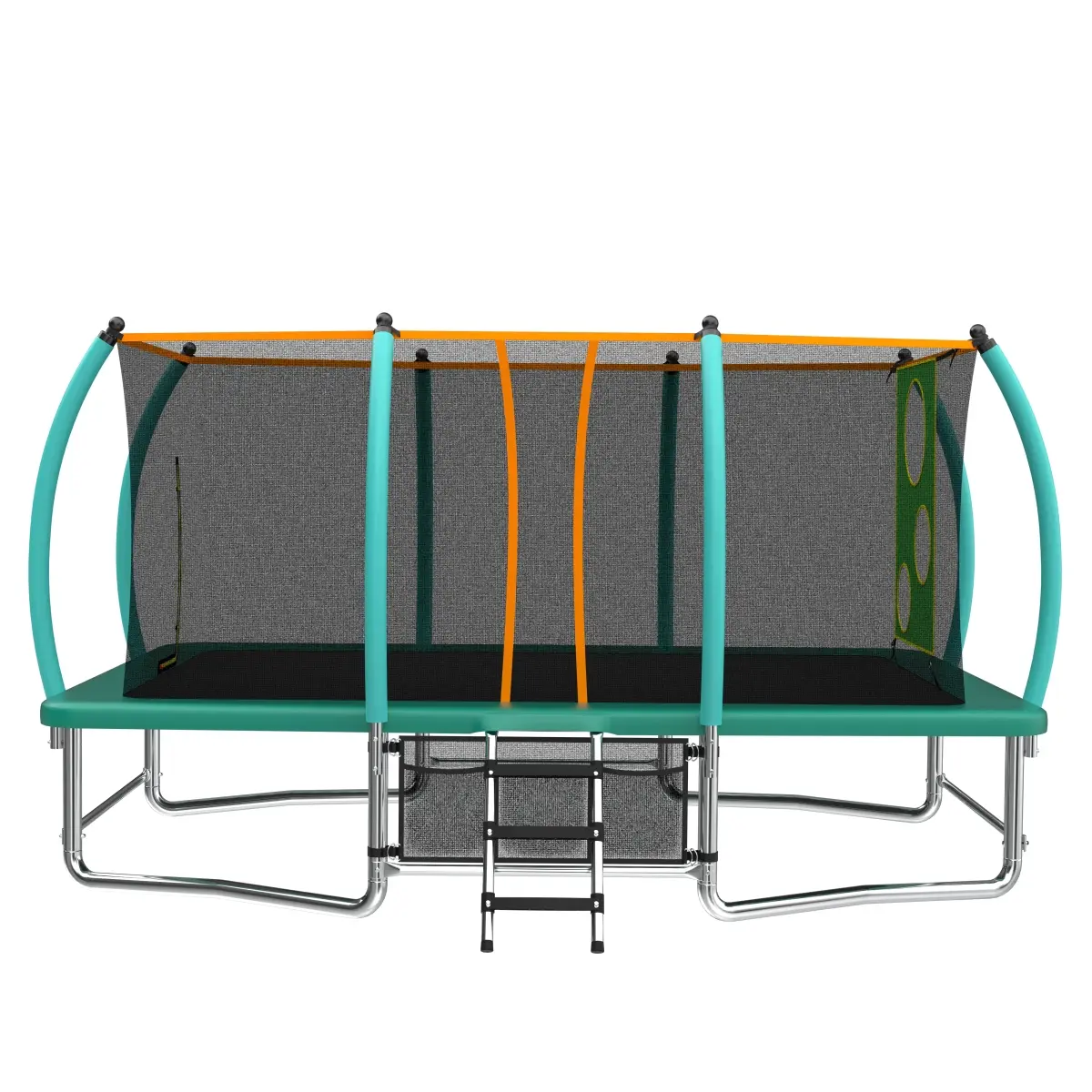 Rectangular Trampoline 10x16 FT for Kids and Adults, Heavy-Duty Outdoor Tumbling Set with Galvanized Steel Frame, UV-Proof Safety Enclosure Net, 3-Step Ladder, and 8 Foam-Padded High Safety Poles, 8 High Safety Poles