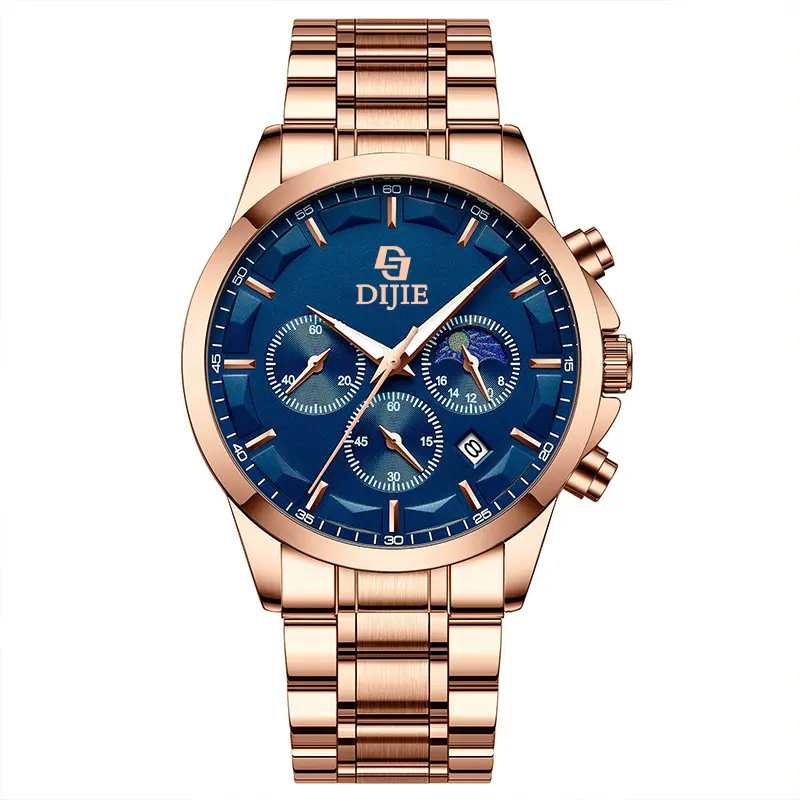 Men Business Casual Quartz Watch, Multi-function Moon Phase Dial Metal Band Wristwatch, Multiple Color Options Daily Wear Accessory