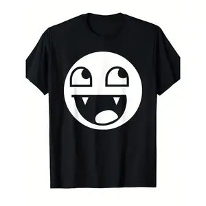 Men's Y2K Emo Vampire T-hirt- Vintage Bat and Vampire Face Print Paired with a Humorous Joyful Face, Suitable for Costume Parties, Themed Events, and Casual Attire. Round Neck, Short-sleeved, Casual Base Shirt, Machine Washable, Emo Gothic Street St