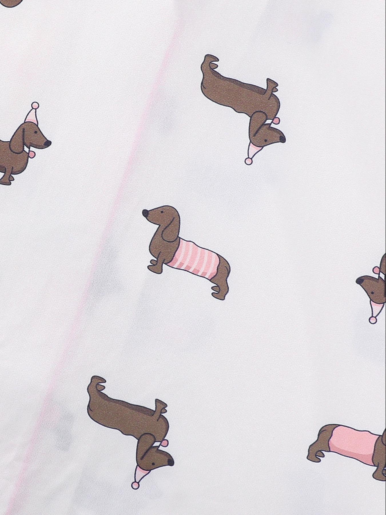 Women's All Over Dachshund Print Shirt & Elastic Waist Shorts Pyjama Two-piece Set, Casual Comfy Short Sleeve Collared Top & Shorts PJ Set, Ladies Sleepwear for All Seasons, Loungewear, Pajama Set, Pajamas