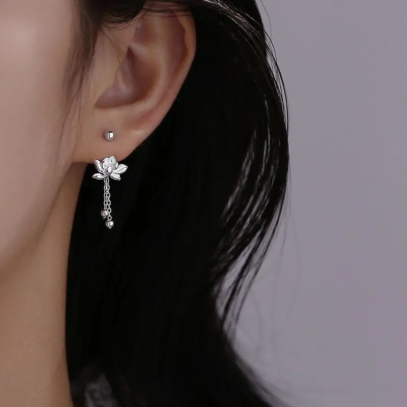 925 Sterling Silver Lotus Flower Stud Earrings for Women, Elegant Vintage Design with Bowknot, Hypoallergenic with Screw Backs, Birthday Anniversary Gift, Feminine Aesthetic, Whimsical Earrings, Vintage Vibes, Bow Motif Earrings