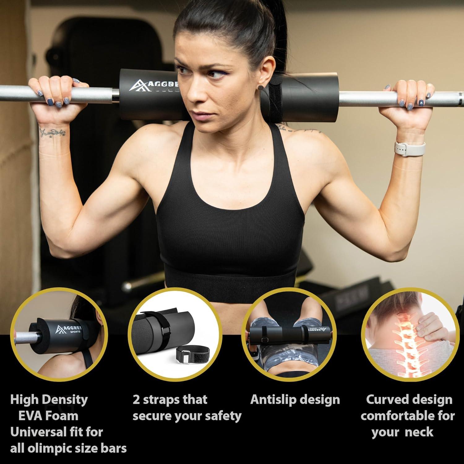 Barbell Pad Set for  Thrusts - Squat Pad for Barbell Lunges, Bench Press, with 2 Gym Ankle Straps,  Resistance Bands - Gym Accessories for Women with Carry Bag, Towel
