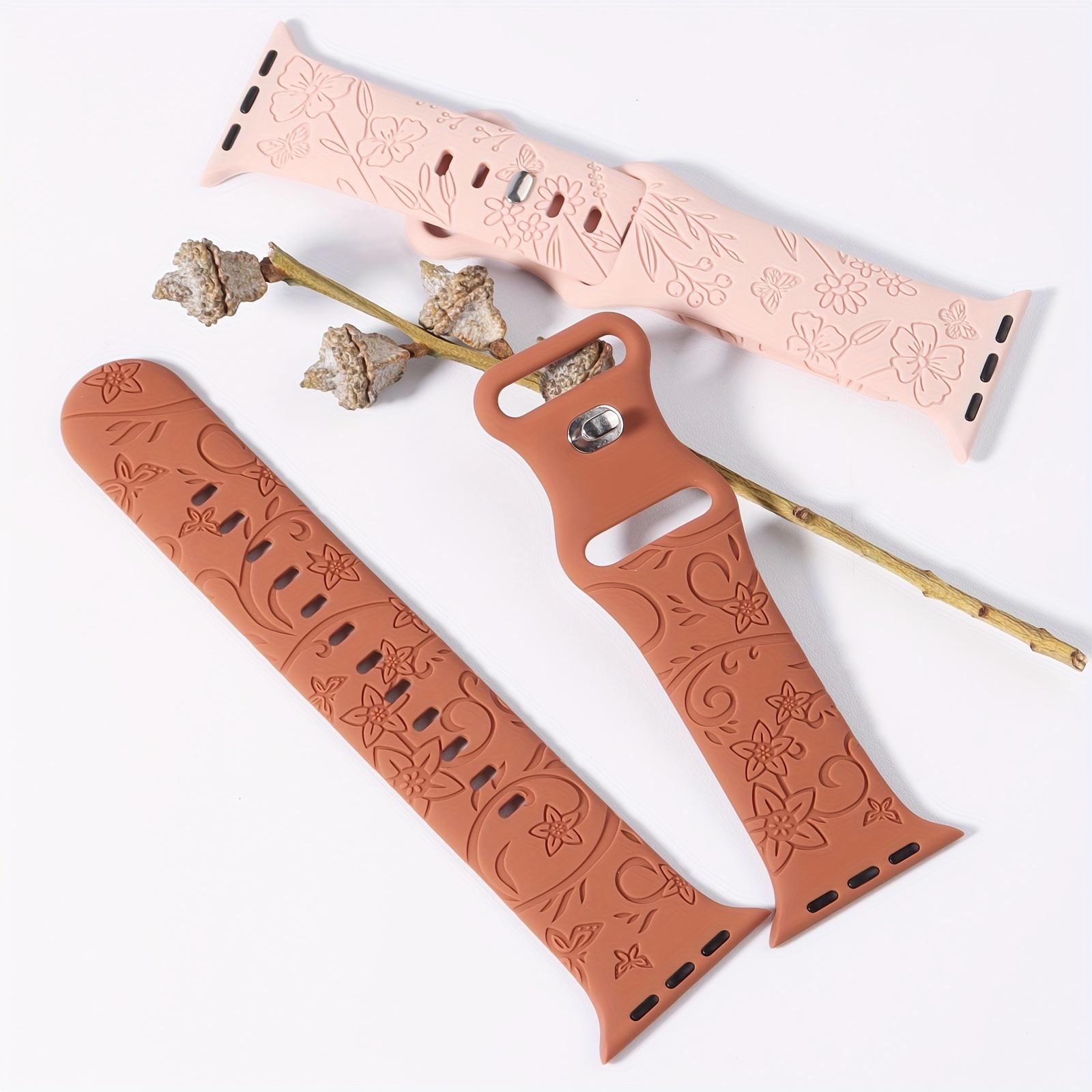 2-Pack Floral Engraved Silicone Apple Watch Bands – Sport Strap 38–49mm (Series 1–11, SE, Ultra / Ultra 2)