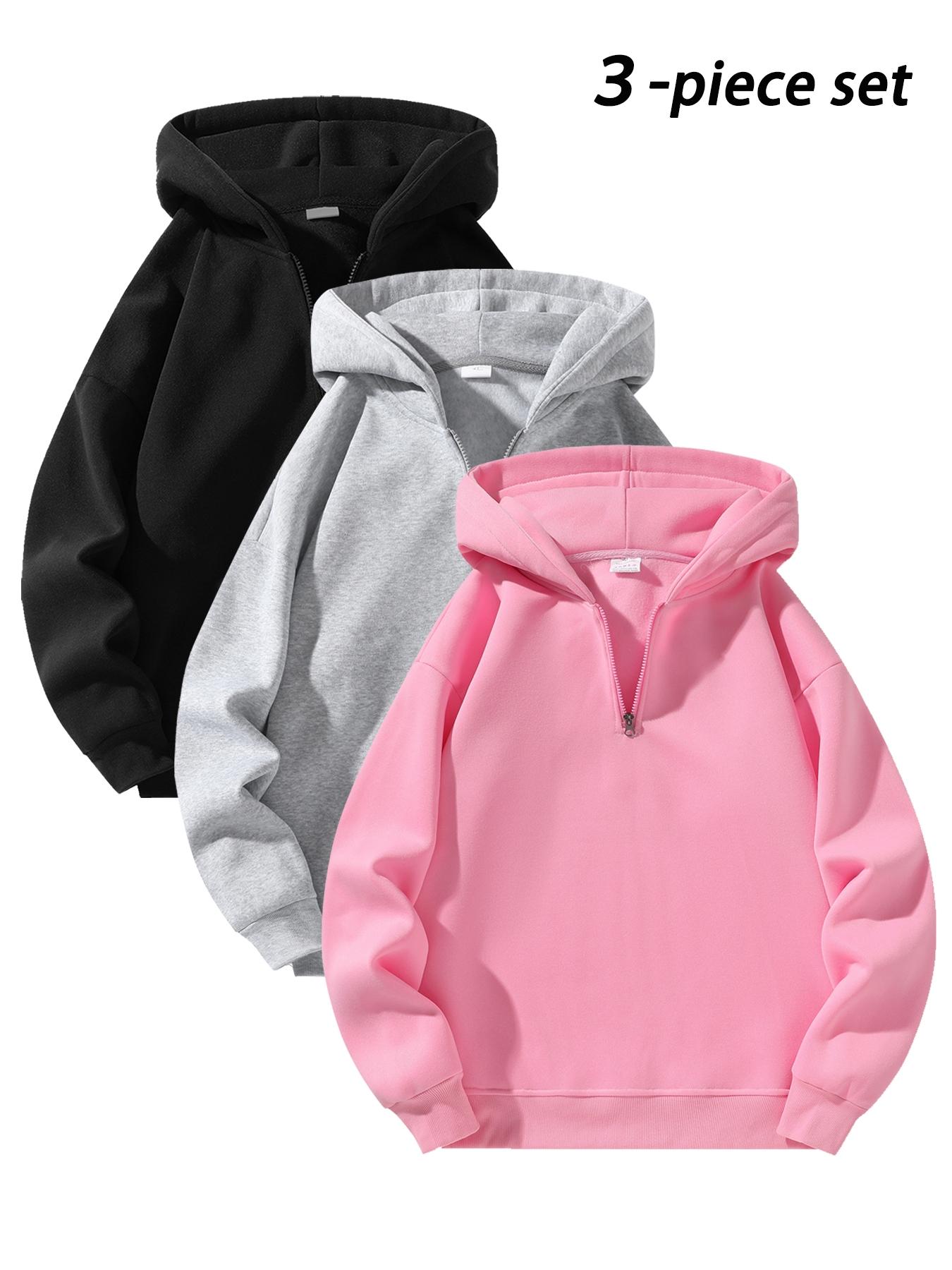 Men's Half-Zip Fleece Hoodie, Casual Plain Long Sleeve Drop Shoulder Sweater, Thick Fabric for Fall & Winter, Sporty Fashion Pullover