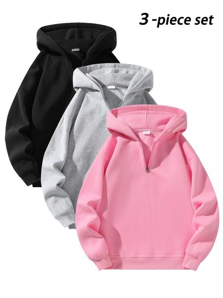 Men's Half-Zip Fleece Hoodie, Casual Long Sleeve Drop Shoulder Sweater, Thick Fabric for Fall & Winter, Sporty Fashion Pullover