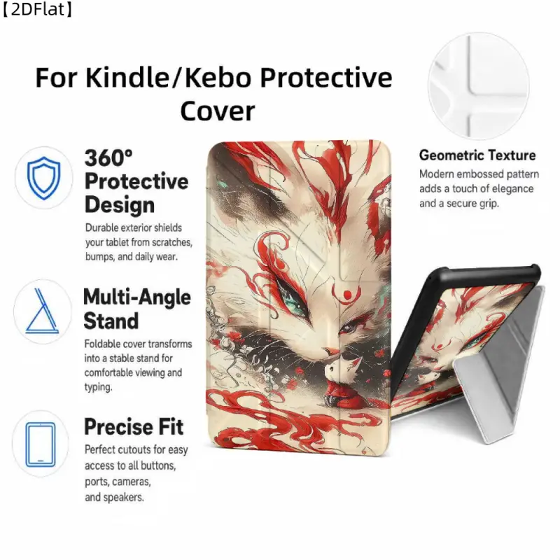 For Kindle/Kobo/Tolino Case, with stand Red White Cat Art Pattern for New Kindle 11Th 2019, for Kindle 11th Generation Case for Kindle 11Th (2022/2024), 6-Inch, 7-Inch Kindle Paperwhite 12Th Generation 2024 Vision Color (2024) /Vision 6 (2021）/Shine Color