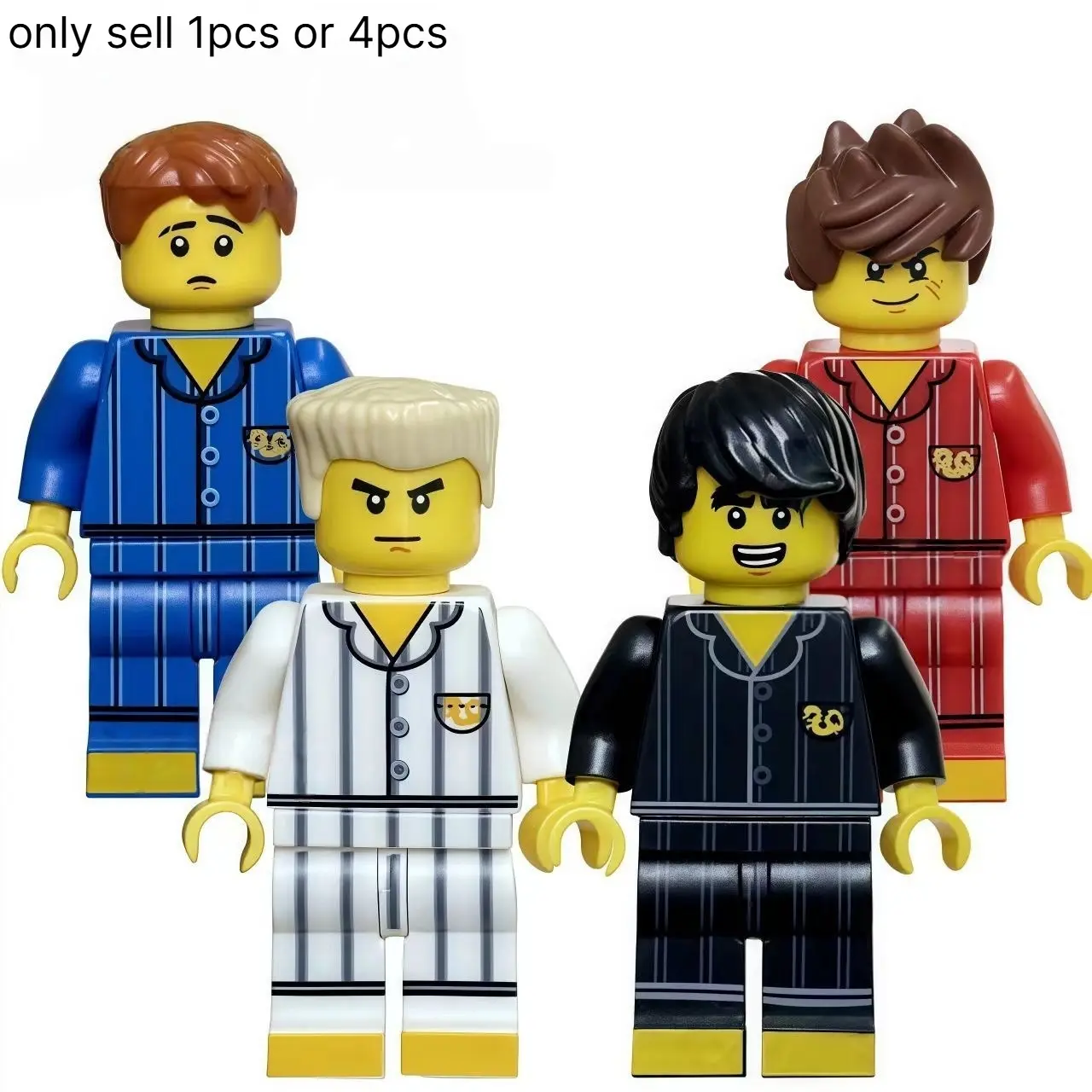 Ninja Style Character Building Block Figures, 4PCS Casual Outfit Mini Figure Collection, Small Particle Compatible Brick Models, DIY Assembly Figures