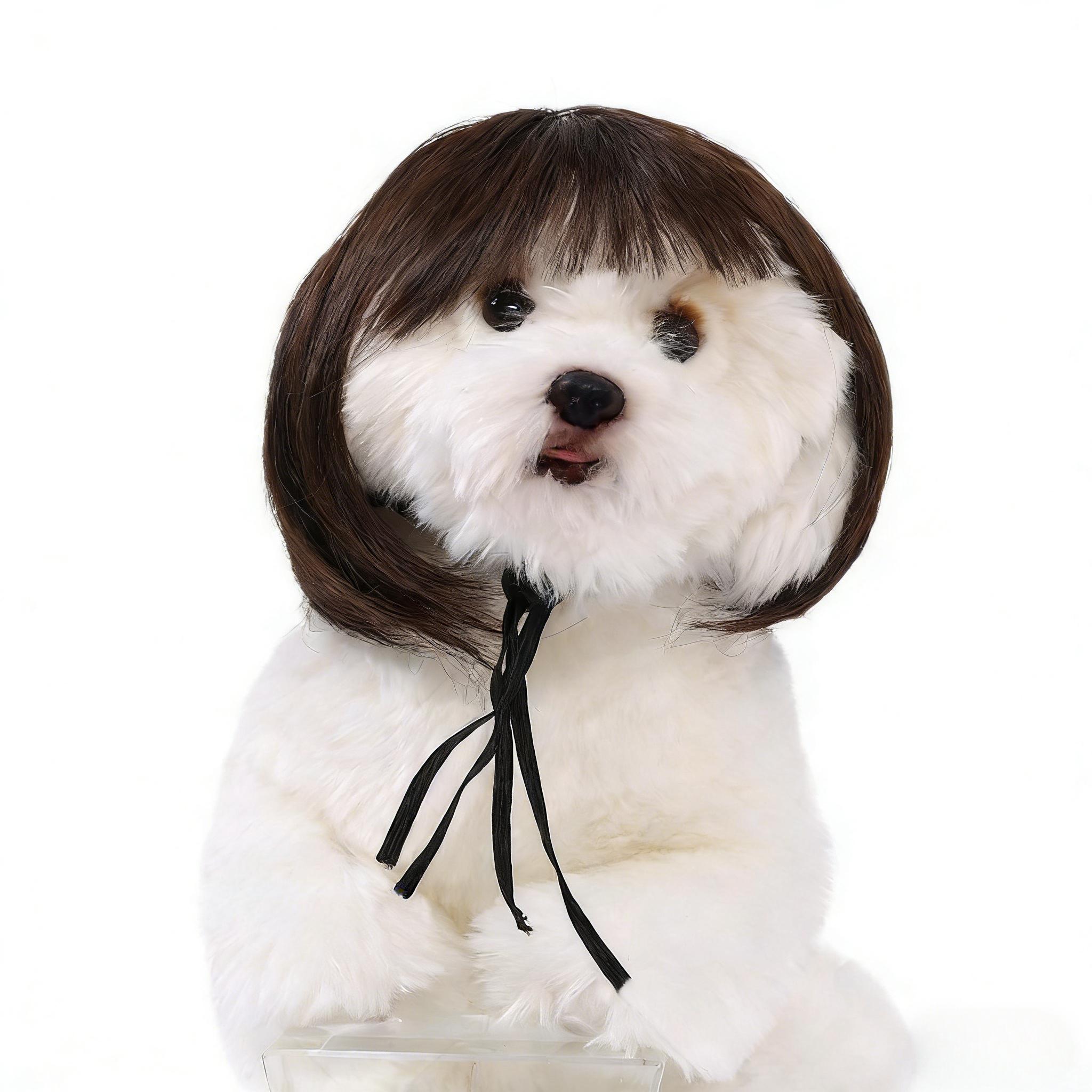 Funny Dog Wig Fashionable Pet Hair Accessory Adjustable Soft Material For Small Dogs Perfect For Parties Halloween Costumes And Cute Pet Photos