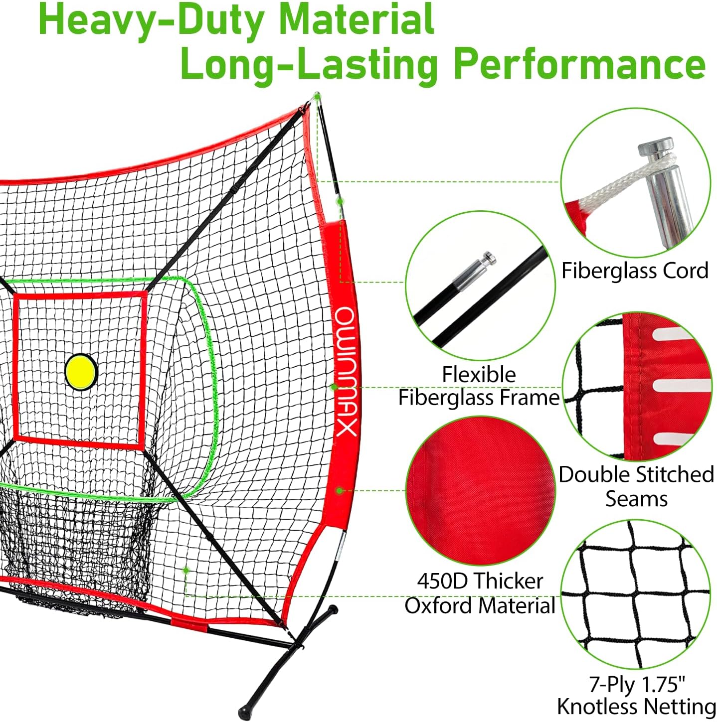 6x6FT Baseball Net, Baseball & Softball  net with Batting Tee, Strike Zone & Circular Target and Weighted Ball, Portable Design with Compact Storage, for