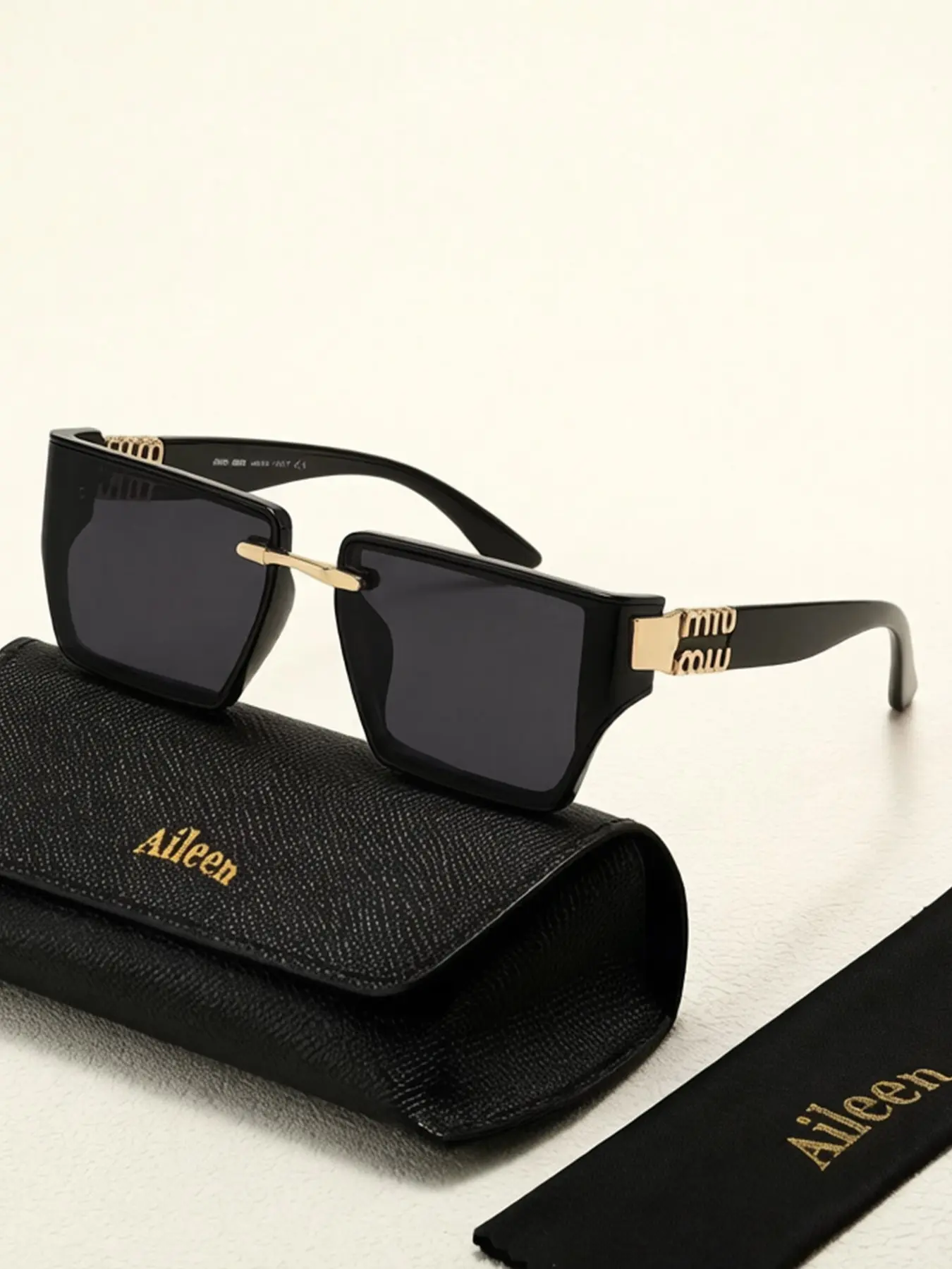 Luxury Vintage Square Sunglasses,  Gold Metal Accent, Elegant Retro Shades for Daily Party Travel, Fashion Eyewear with Case