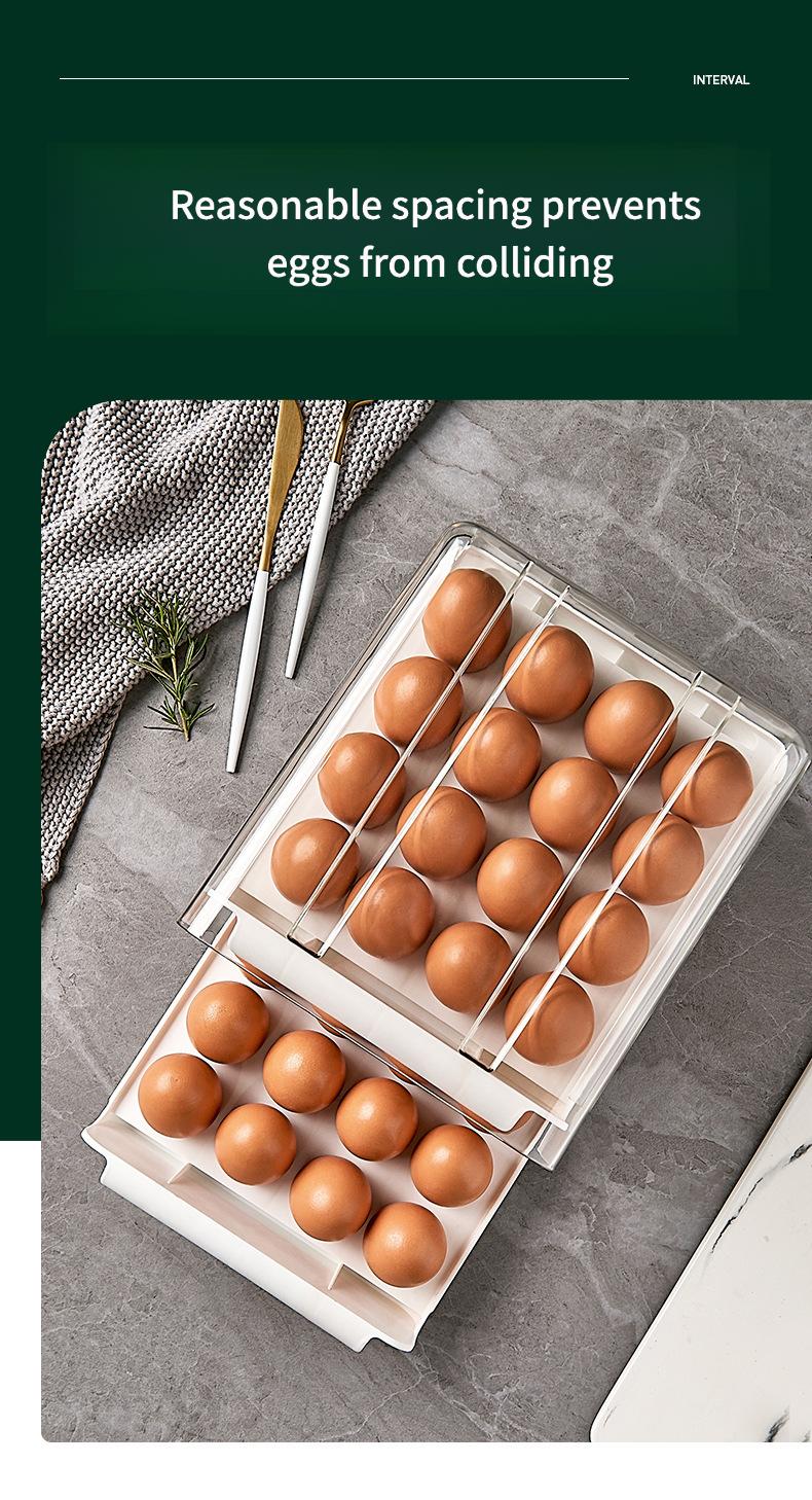 Drawer-Type Transparent Double-Layer Egg Box, 32-Grid Large Capacity Refrigerator Fresh-Keeping Box, Food-Grade Portable Picnic Egg Storage Box, Anti-Collision Easy-Access Kitchen Organizer