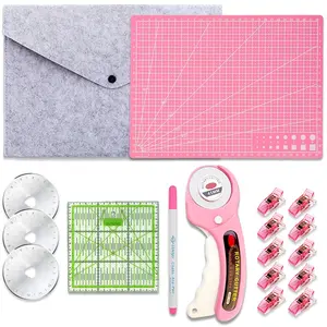 45mm Rotary Cutting Set, Includes A4 Thick Cutting Mat, Acrylic Ruler, Sk5 Blade, Clips, Marker, Storage Bag, Ideal for Quilting, Leather, DIY Fabric Cutting