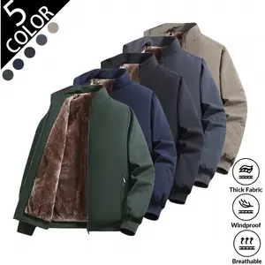 2026 New Premium Business Cotton Coat for Middle-Aged Men, Fleece Lined Warm Stand Collar Casual Bomber Jacket, Thick Windproof Breathable Zip Up Outerwear, 5 Neutral Colors, Elegant Executive Style Winter Daily Commute Dad Coat with Secure Zipper Pockets