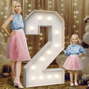 4FT Large Marquee Light Up Number 2 Set with Weighted Water Bag Pre-cut Foam Board for Birthdays Weddings Anniversaries Baby Party Decorations