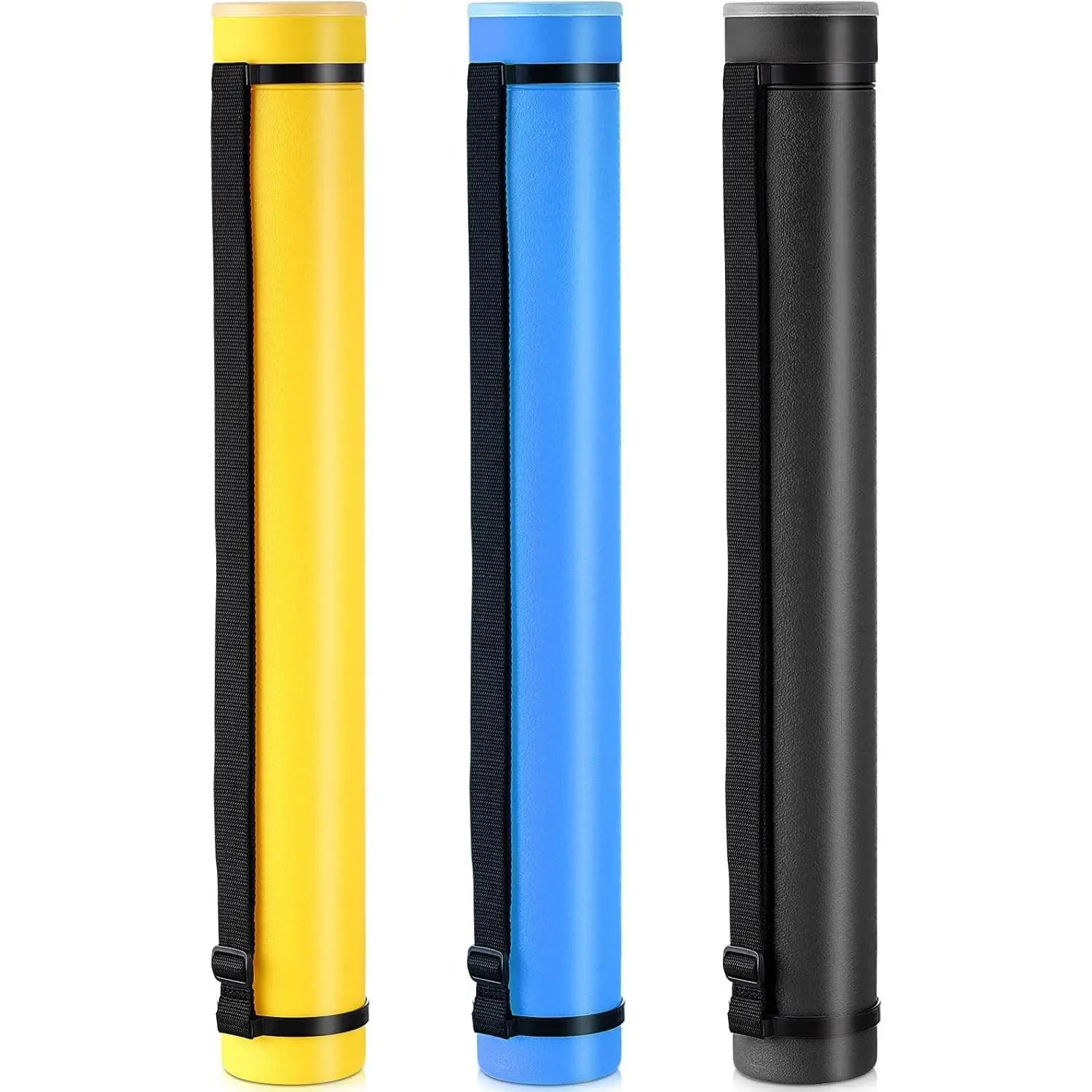 3 Pcs Extendable Poster Tubes Plastic Poster Document Storage Tube with Carrying Strap 24-40 Inch Expanding Blueprint Holder Telescoping Tube with Cap Waterproof Art Poster Tubes (Yellow, Blue, Black)