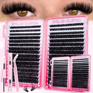 DIY Cat Eye Lash Clusters Kit, Fox Eye/40D/80D/Manga, Faux Mink Lashes Kit, Wet Look, Left&Right Lash Clusters Set, Soft Lightweight Curled Eyelashes, Waterproof Long-Lasting, Includes Bond&Seal&Tweezers