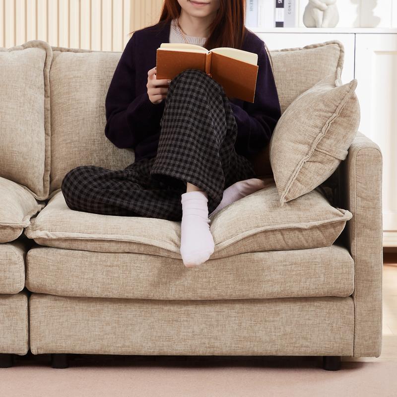 Sectional Sofa Modular Couch 102 Inch L Shaped Couch Set for Living Room, 3-Seater Comfy Cloud Couches with Movable Ottoman, DIY Combination, Chenille, Coffee