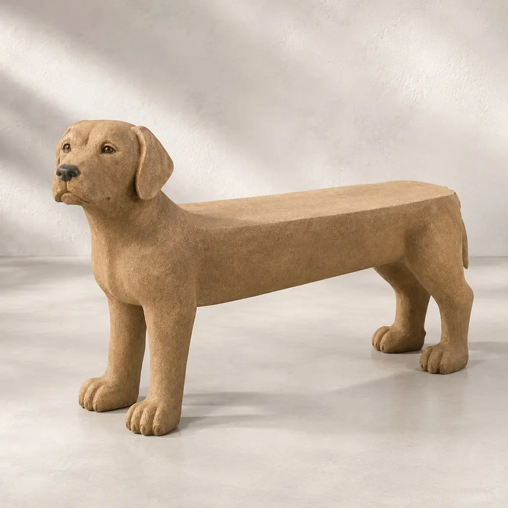 MGO Dog Bench, Outdoor Bench, Light Brown, No Assembly Required, Animal Shape, Labrador Look, One-Seater, 31.5" W x 8.75" D x 16.75" H