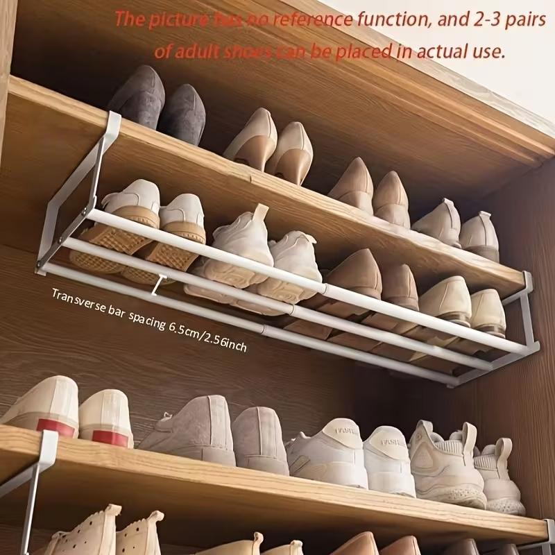 Multifunctional Shoe Storage Rack, Adjustable Hanging Organizer, Under Cabinet Layered Storage, Space Saving Closet Organizer Retractable Installation