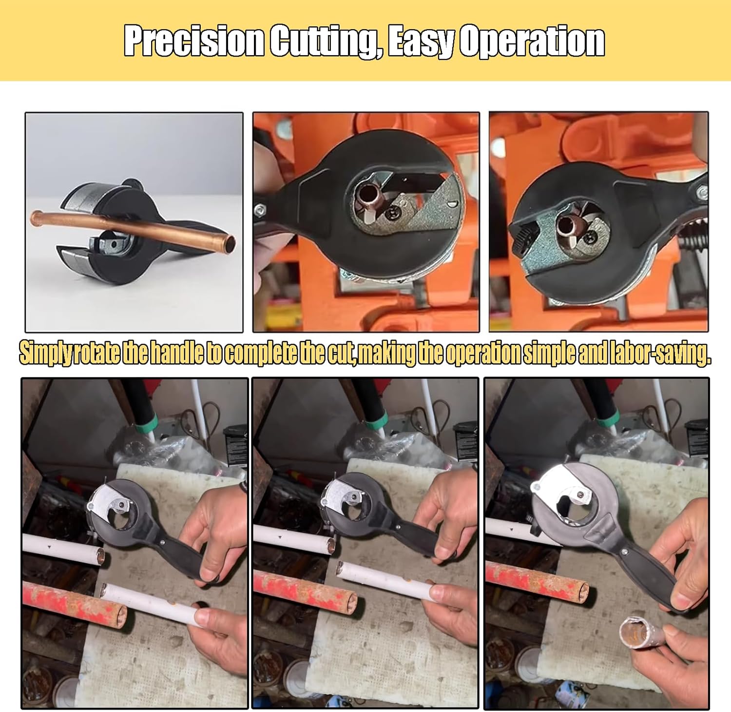 Ratcheting Tubing Cutter Heavy Duty Adjustable Pipe Cutting Tool with Replaceable Alloy Steel Blade for Copper Aluminum Iron Stainless Steel Conduit Plumbing HVAC Work (Black, 5/16" to 1-1/8")