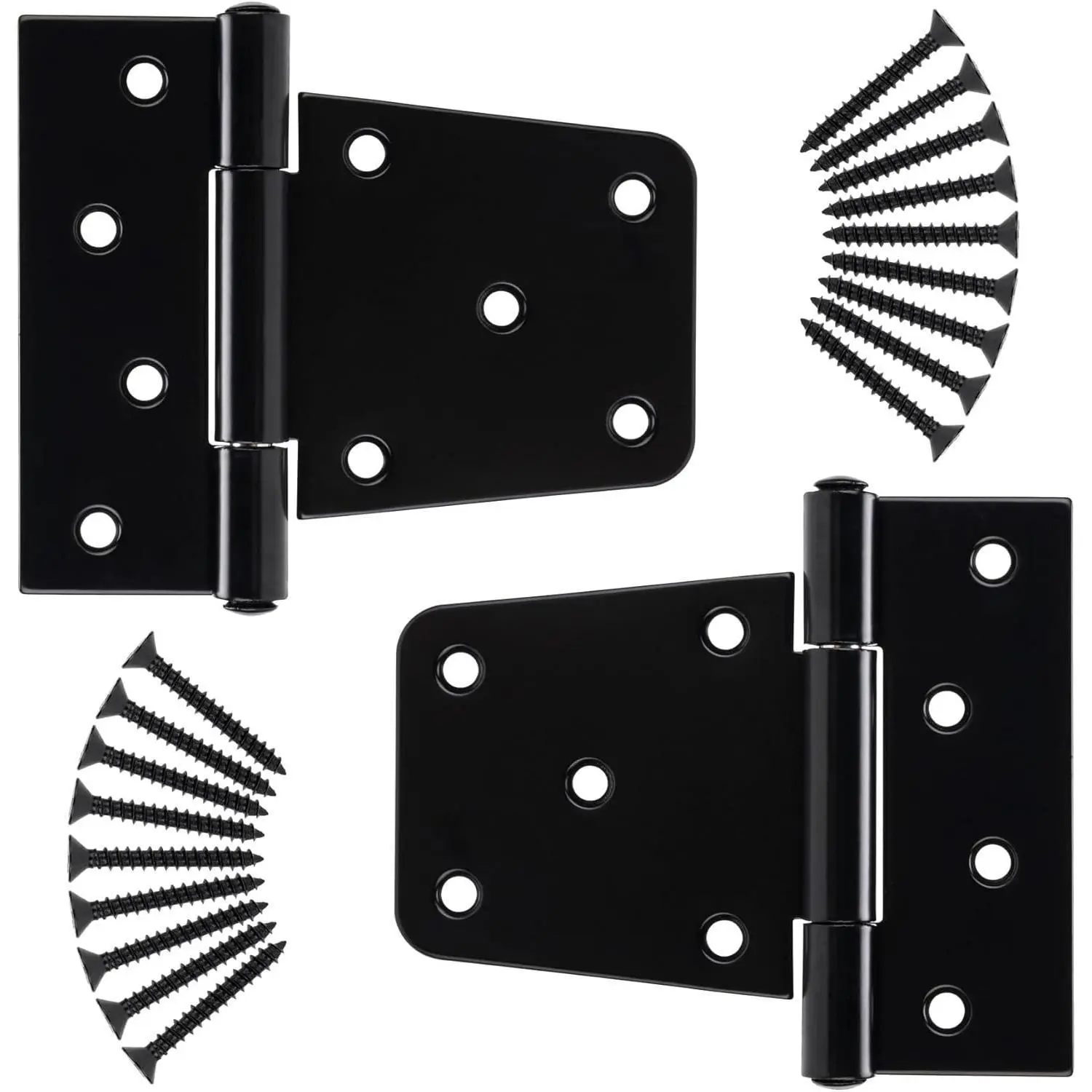 Solid Metal 2-Pack 3.5in Heavy-Duty Black Door Hinges with Screws, Indoor/Outdoor Hardware for Sheds, Barn Doors, Solid Metal Hinges