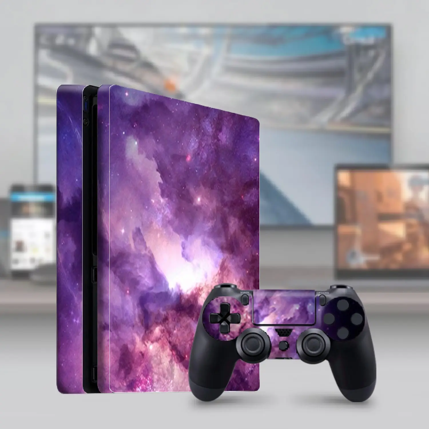 Nebula Universe Starry Art Vinyl Sticker for Ps4 Slim, Waterproof Removable Game Console Decal, Controller Protection Film, Aesthetic Stickers