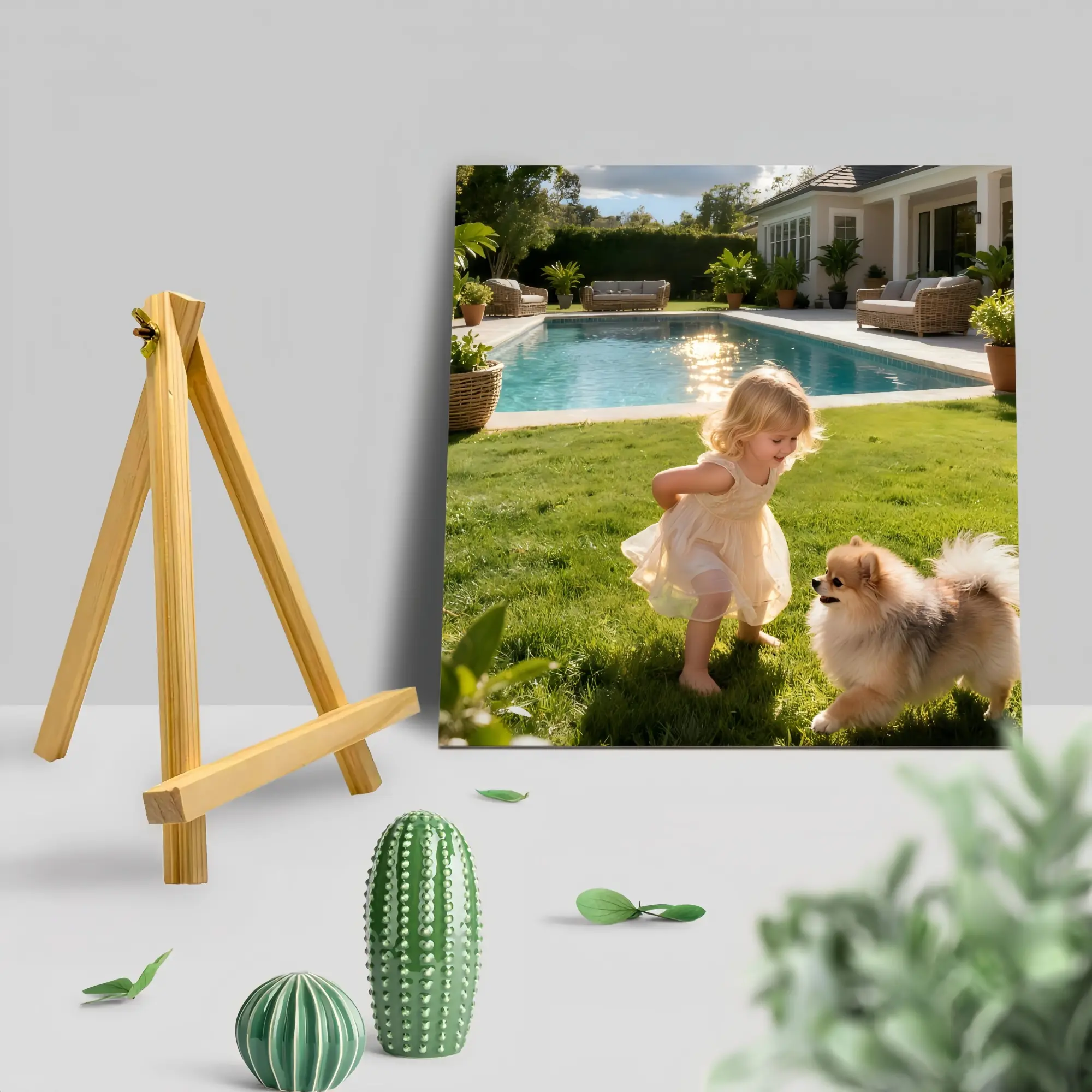 Custom Photo Artwork Wooden Plaque with Stand - Resistant Tabletop Home Decor, Holiday Gift