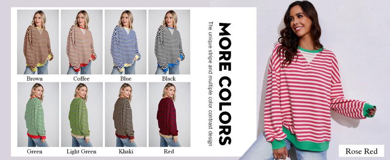 【Clearance】【Up To 3XL】 Imily Bela Womens Christmas Striped Oversized Sweatshirt Color Block Crew Neck Long Sleeve Shirt Casual Loose Pullover Top Y2K Clothes