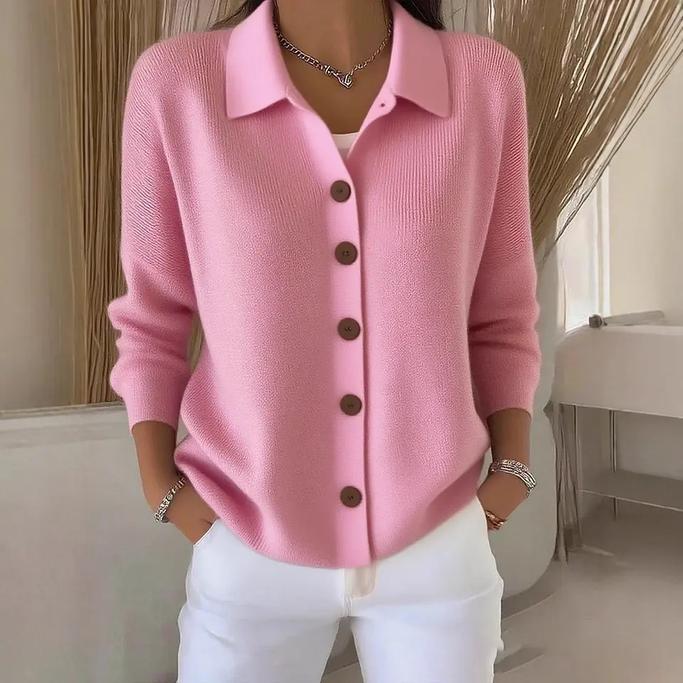 Women's 2026 New Autumn Winter Solid Color Fitted Knitted Cardigan Coat, Casual Fashion Buttoned Long Sleeve Outerwear Knitwear Tops