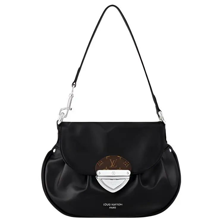Louis Vuitton Sunset Vibe Black Leather Pouch Bag for Women with Crinkled Texture and Monogram Logo
