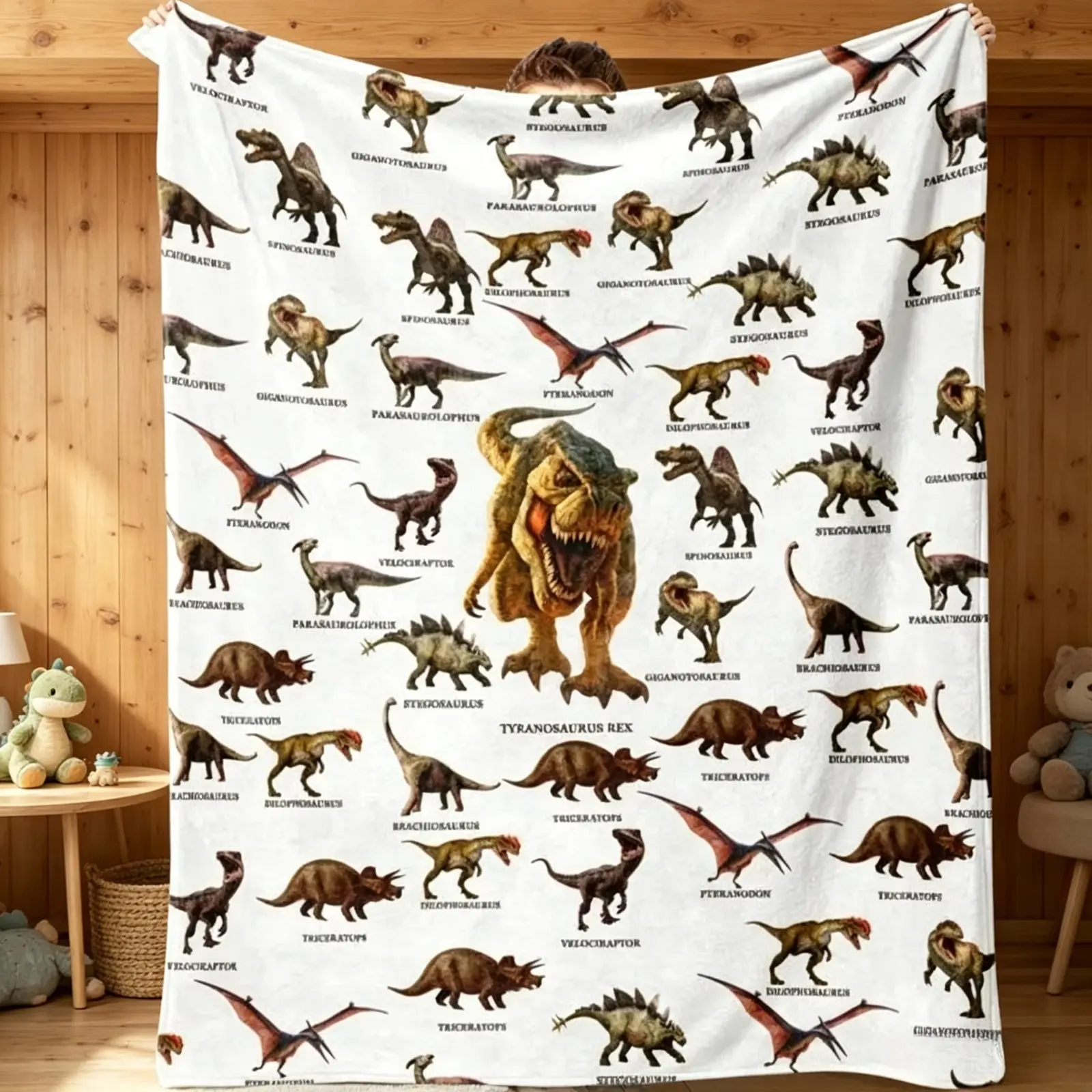 Dinosaur Print Flannel Blanket Cute Dino Pattern Soft Cozy Lightweight AC Throw Blanket Kids Adults Sofa Bed Bedroom Living Room Office Travel Camping Movie Night Home Decor Gift Birthday Christmas Viral Dinosaur Blanket