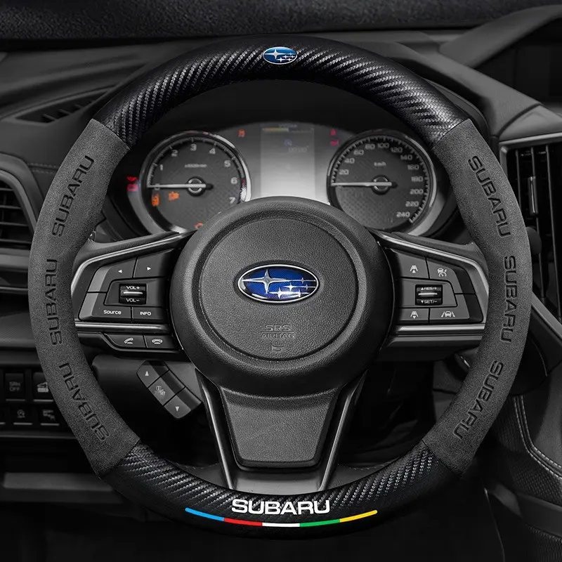 38cm Car Carbon Fiber Leather Steering Wheel Non-slip Cover for Subaru Brz Wrx Xv Ascent Forester Outback Impreza Legacy Auto Accessories