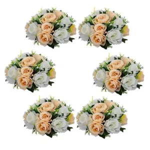 Realistic Rose Decoration Flower Ball Set with Base, 6-Piece Floral Arrangement, Ideal for Wedding Centerpiece, Halloween, Thanksgiving, Valentine's Day