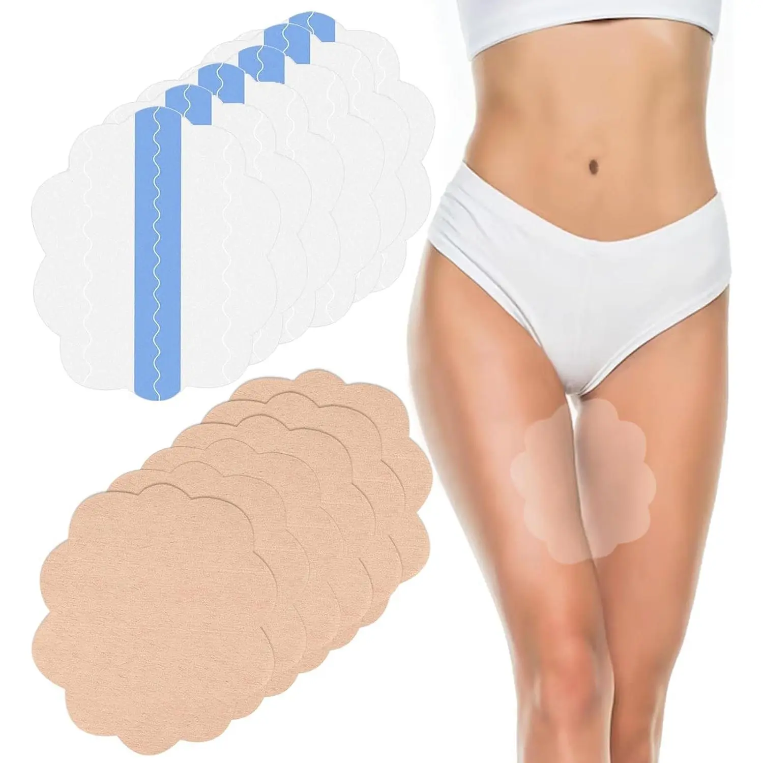 Anti Chafing Friction Tape Patches Invisible Transparent Waterproof Adhesive Inner Skin Protection Pads 2 Colors 12PCS 6 Skin + 6 Clear