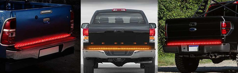 LED Tailgate Running Light Kit, Bar Strip for Truck, Strobe (Flashing) Brake Flexible Switchback Red Amber Yellow Sequential Turn Signal board Light (48 Inch) Suitable for repair Light Bar with Connector