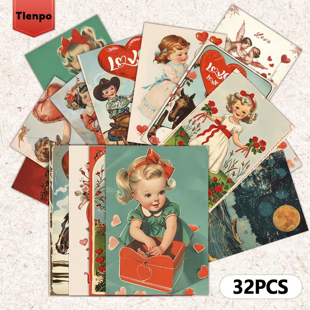 Vintage Valentine's Day Postcard, 32pcs/set Romantic Valentine's Day Card, Wall Decorative Card, Message Card, Valentine's Day Greeting Card