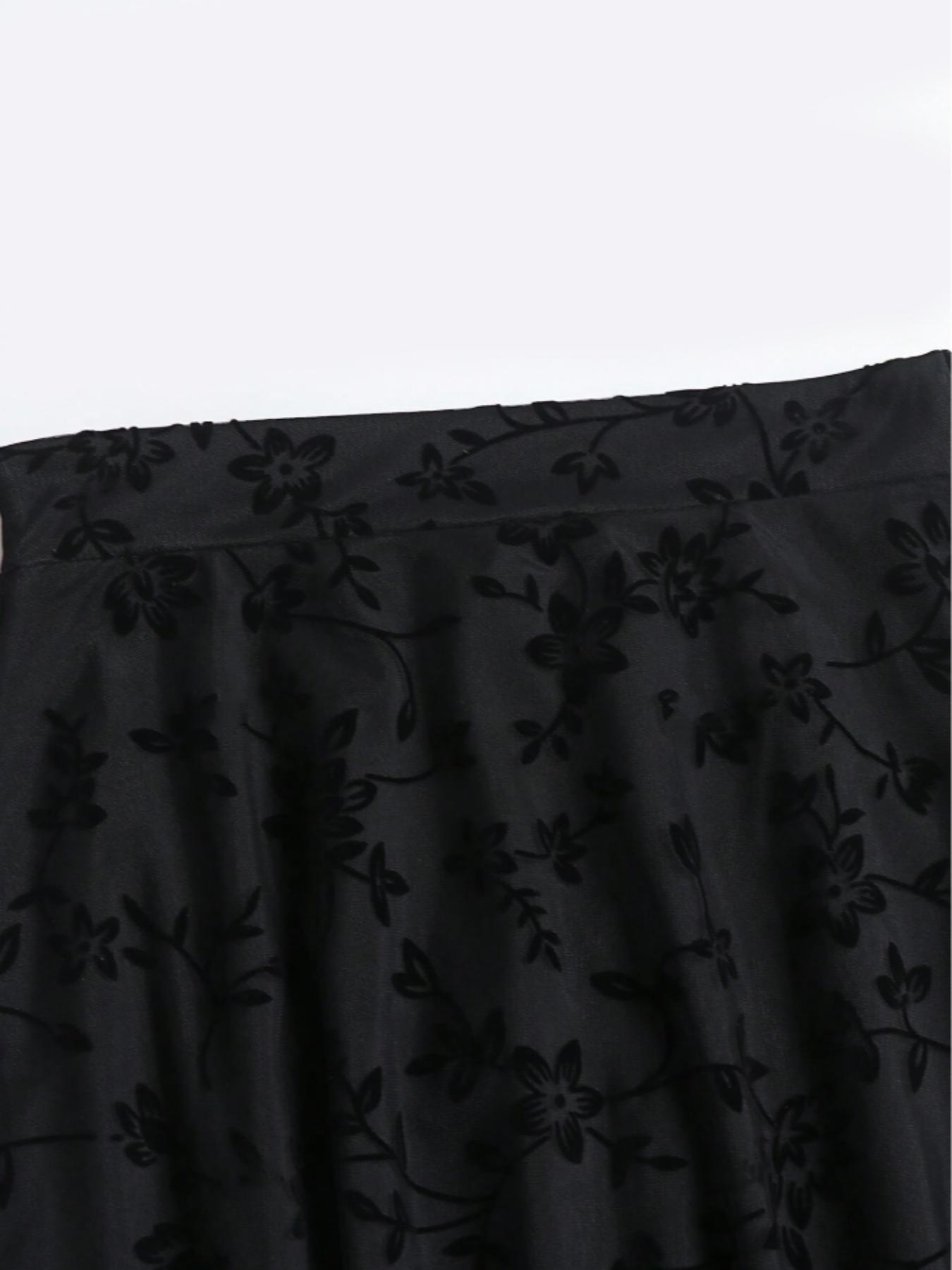 Women's Floral Embroidery Contrast Mesh A Line Skirt, Elegant High Waist Midi Skirt for Party Holiday Wedding Guest, Ladies Bottoms for All Seasons