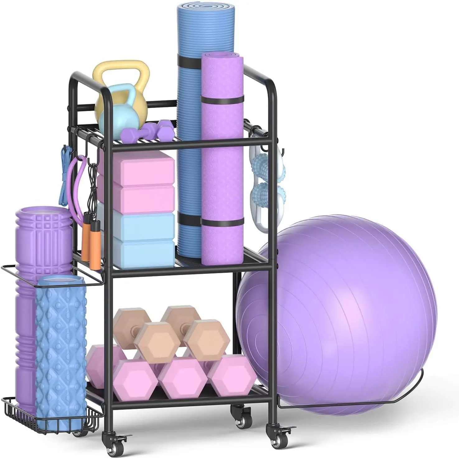 Gym Storage Rack Exercise Equipment Storage Organizer for Yoga Mat Dumbbells Kettlebells  Roller Yoga Strap & Resistance Bands, Ideal Yoga Mat Holder & Workout Equipment Organizer