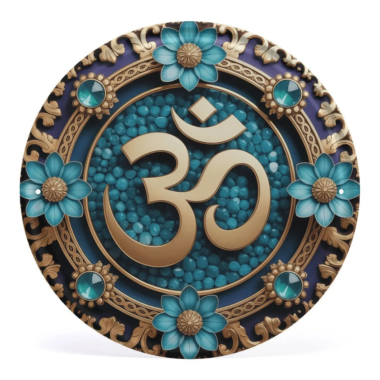 Om Symbol Sign Gayatri Mantra Wall Decor Mandala Hindu Decor Metal Signs for Spiritual Room Home Bedroom Gym Office Yoga Lover Gift 12 In