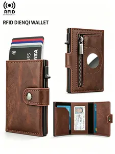 Men’s Vintage Rfid Pop-Up Card Wallet, Snap Button Closure, Airtag Cutout, Coin Pocket, Ideal for Daily Use, Perfect Father's Day Gift