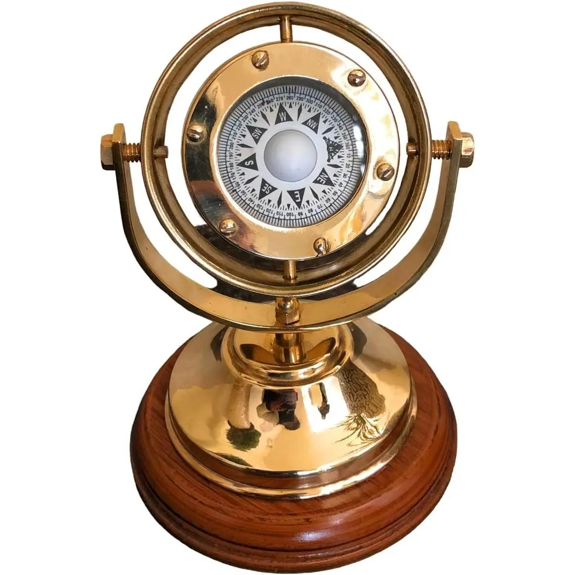 5'' Brass Gimbal Compass with Stand Fully Functional Directional Compass Nautical 3X Glass Home Decoration Display Piece Vintage Marine Gift Decor